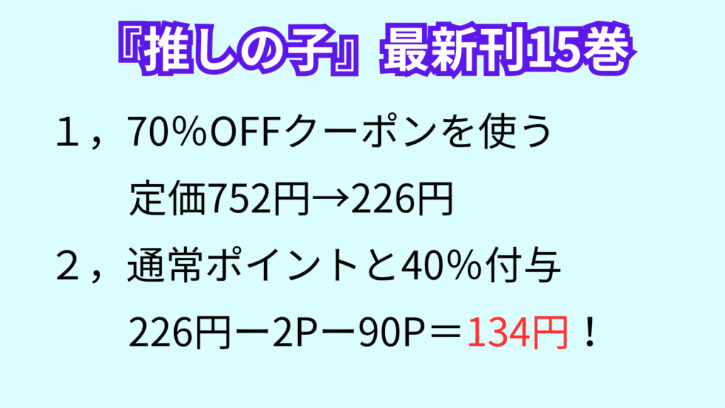 『推しの子』の最新刊を実際に「ebookjapan」で購入した時の計算式